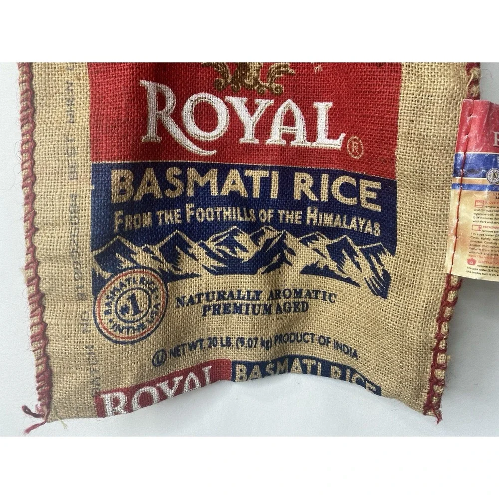 Royal Basmati Rice Tote Burlap Bag Purse Sack w/ Zipper Farmer's Market Festival